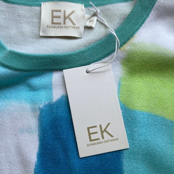 Edinburgh Knitwear Blue Yellow Squares Crewneck Sweater S NWT - Picture 8 of 11